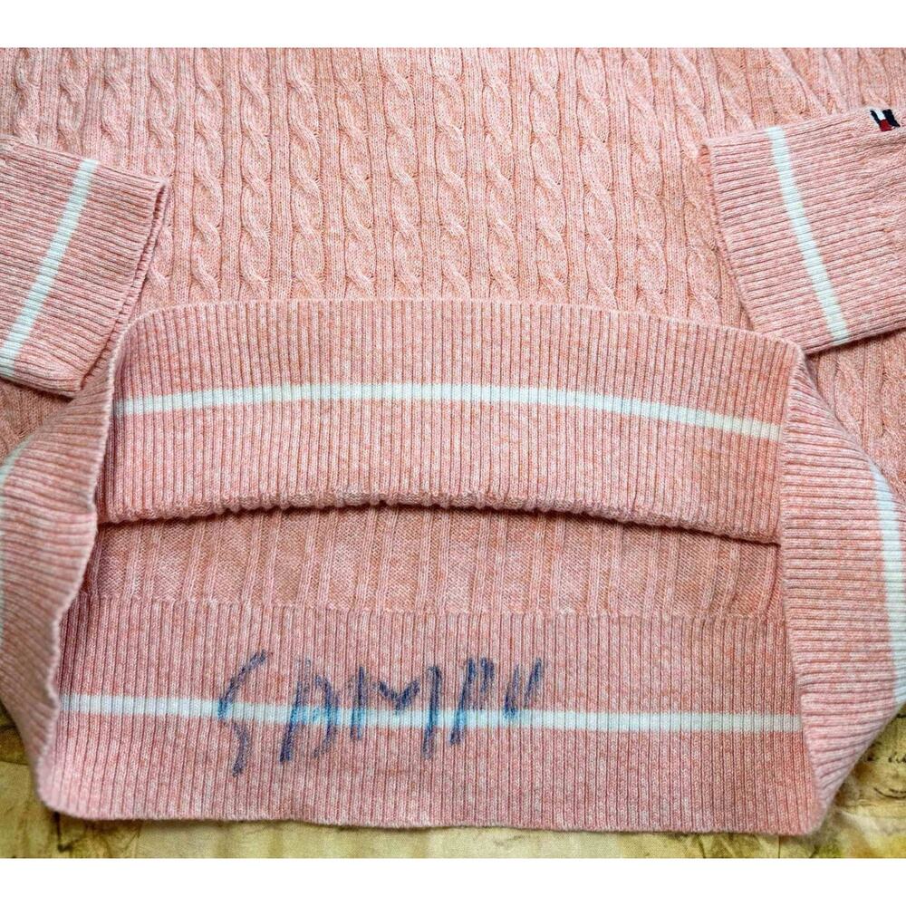 Lot of 3 Tommy Hilfiger Womens Cable Knit Sweaters Small Pink Blue Crew V-neck - Picture 10 of 13